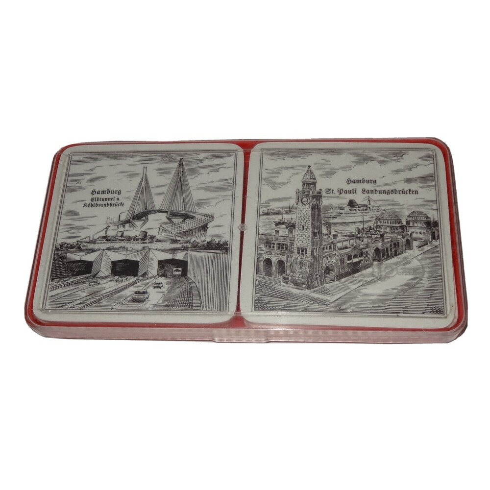 Vtg German Cork Drink Old Landmark Coasters Set of 6 West Germany Hamburg 3.75"